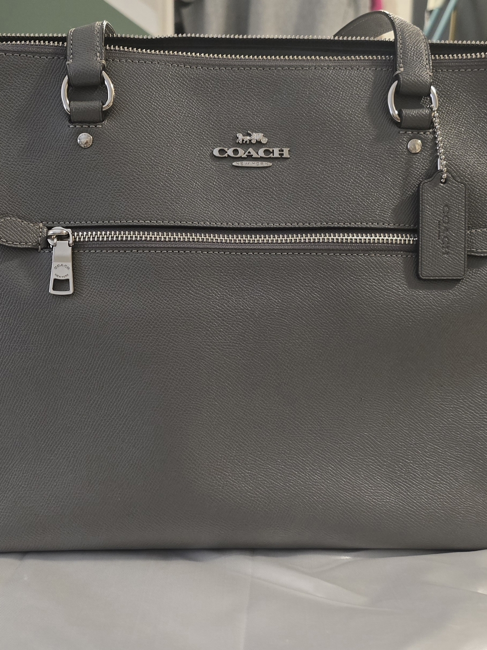 Coach Grey Leather Tote with Front Zip